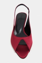 Aurelia Satin Peep-Toe Slingback Kitten Heels – Burgundy Satin