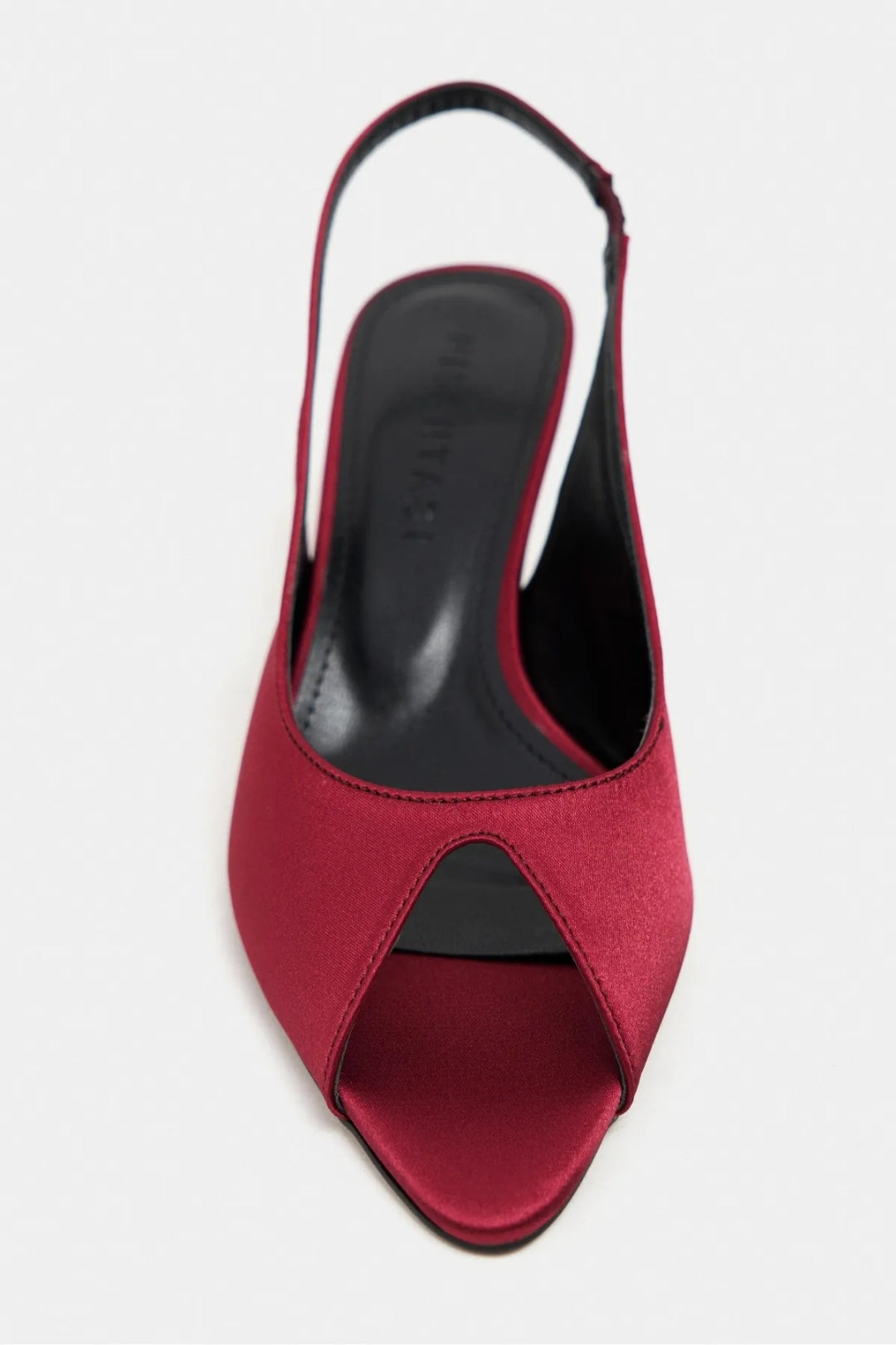 Aurelia Satin Peep-Toe Slingback Kitten Heels – Burgundy Satin