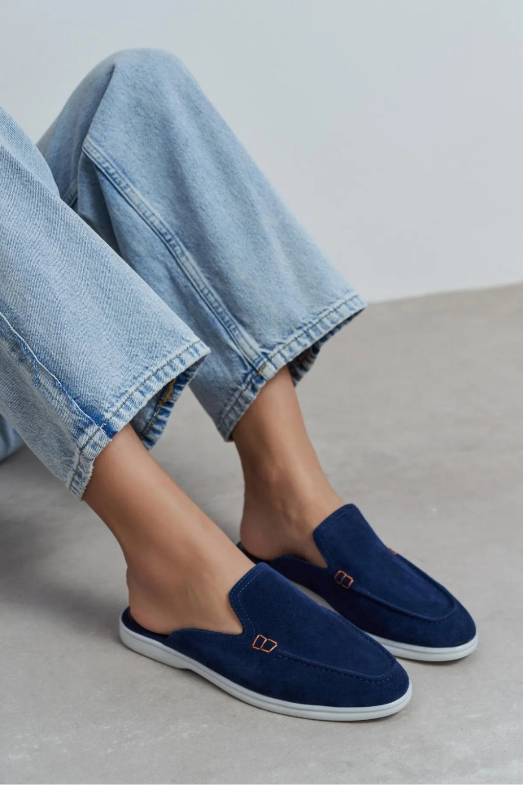 Sorrento – Handcrafted Genuine Suede Leather Mule Loafers – Navy Suede