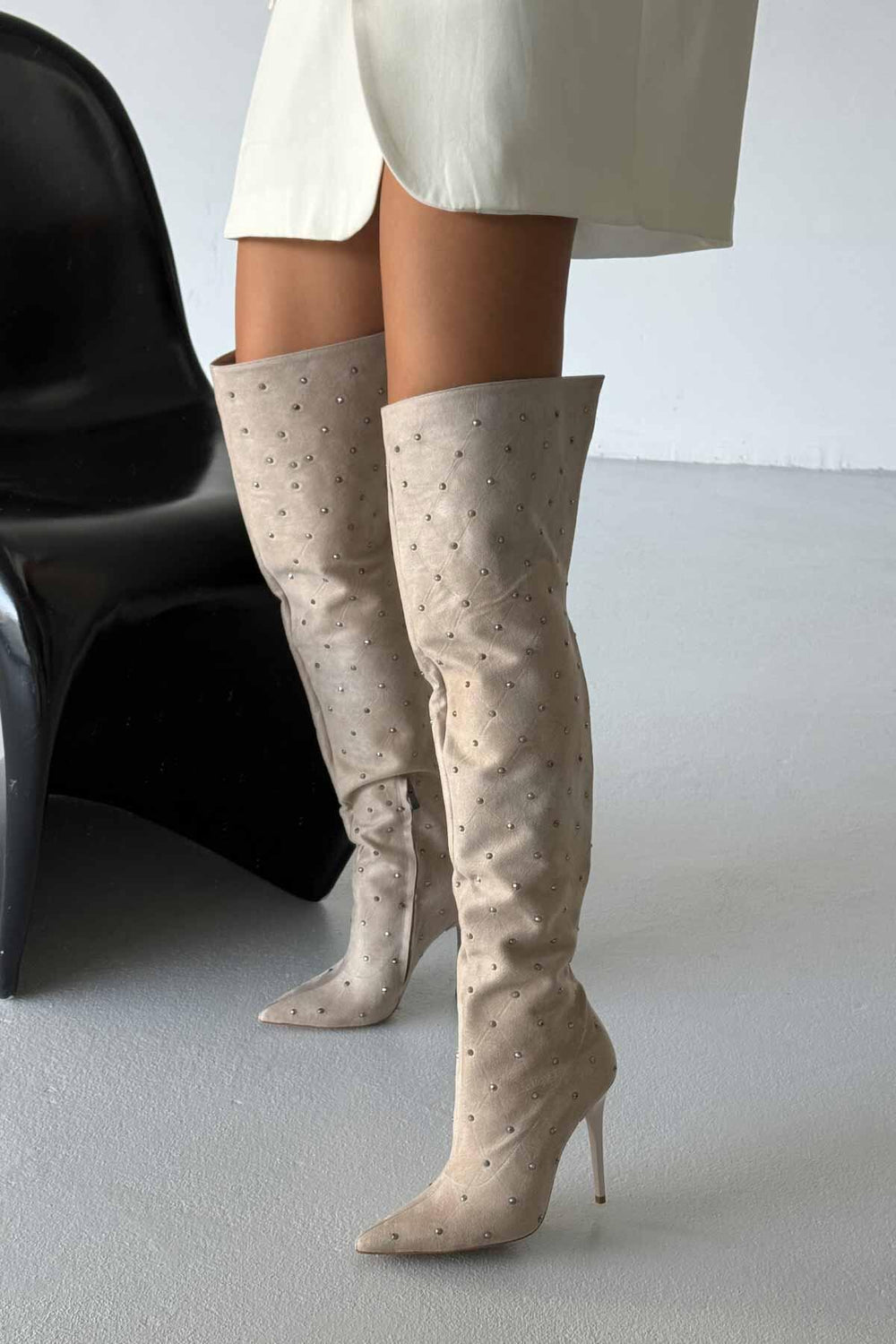 Zavielle Over-the-Knee Stiletto Boots – Metallic Silver