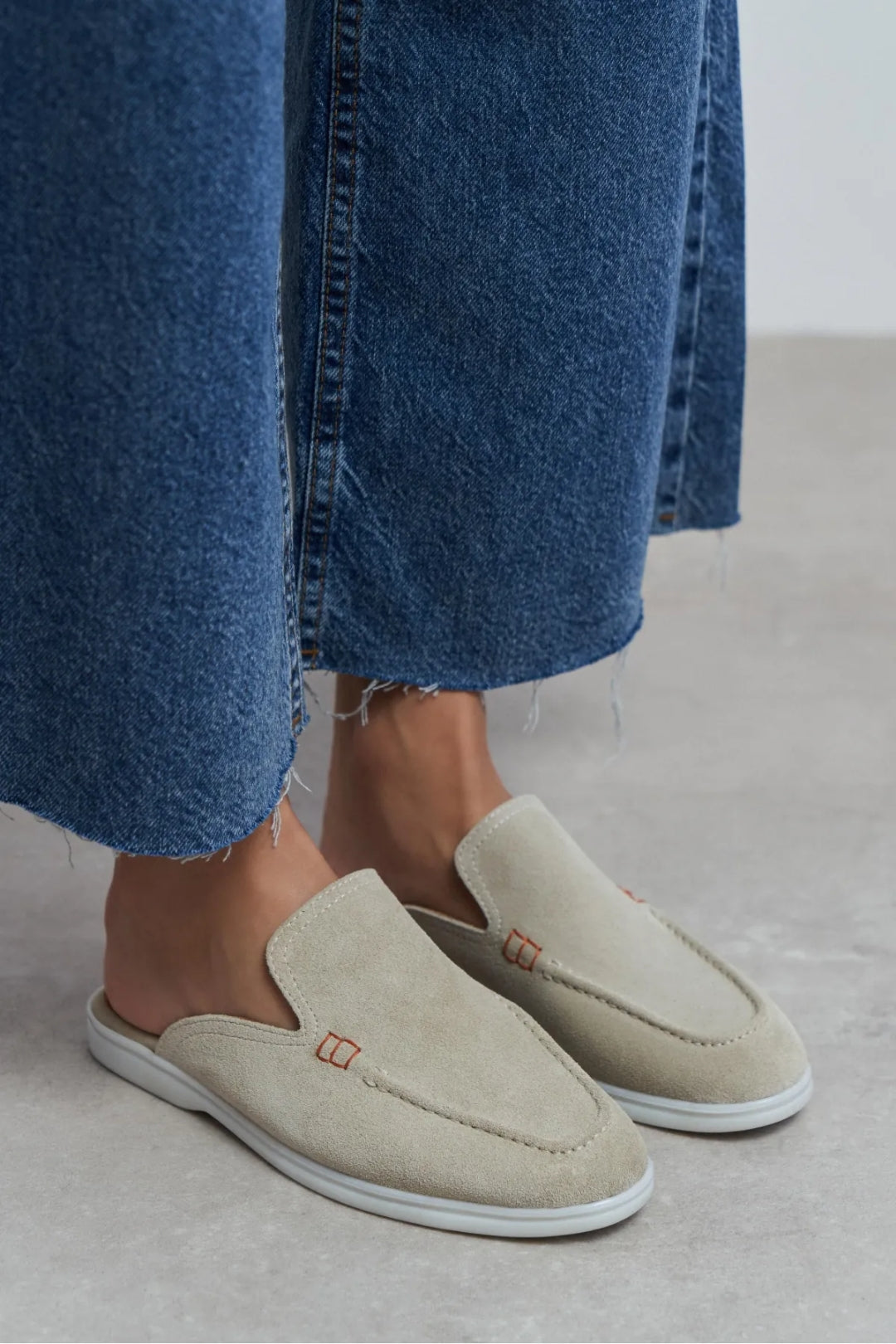 Sorrento – Handcrafted Genuine Suede Leather Mule Loafers – Navy Suede
