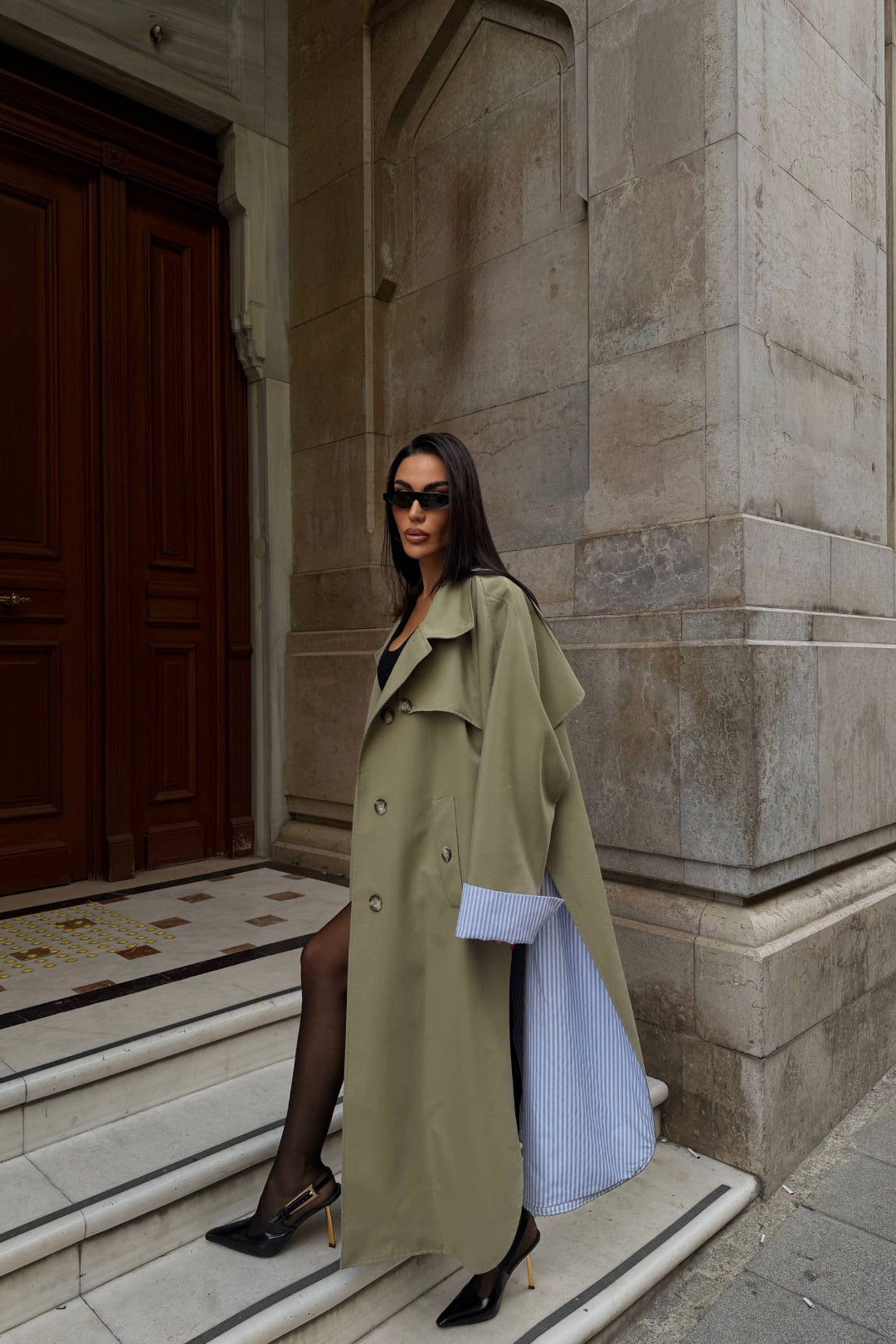 Sable Contrast Panel Trench Coat – Camel