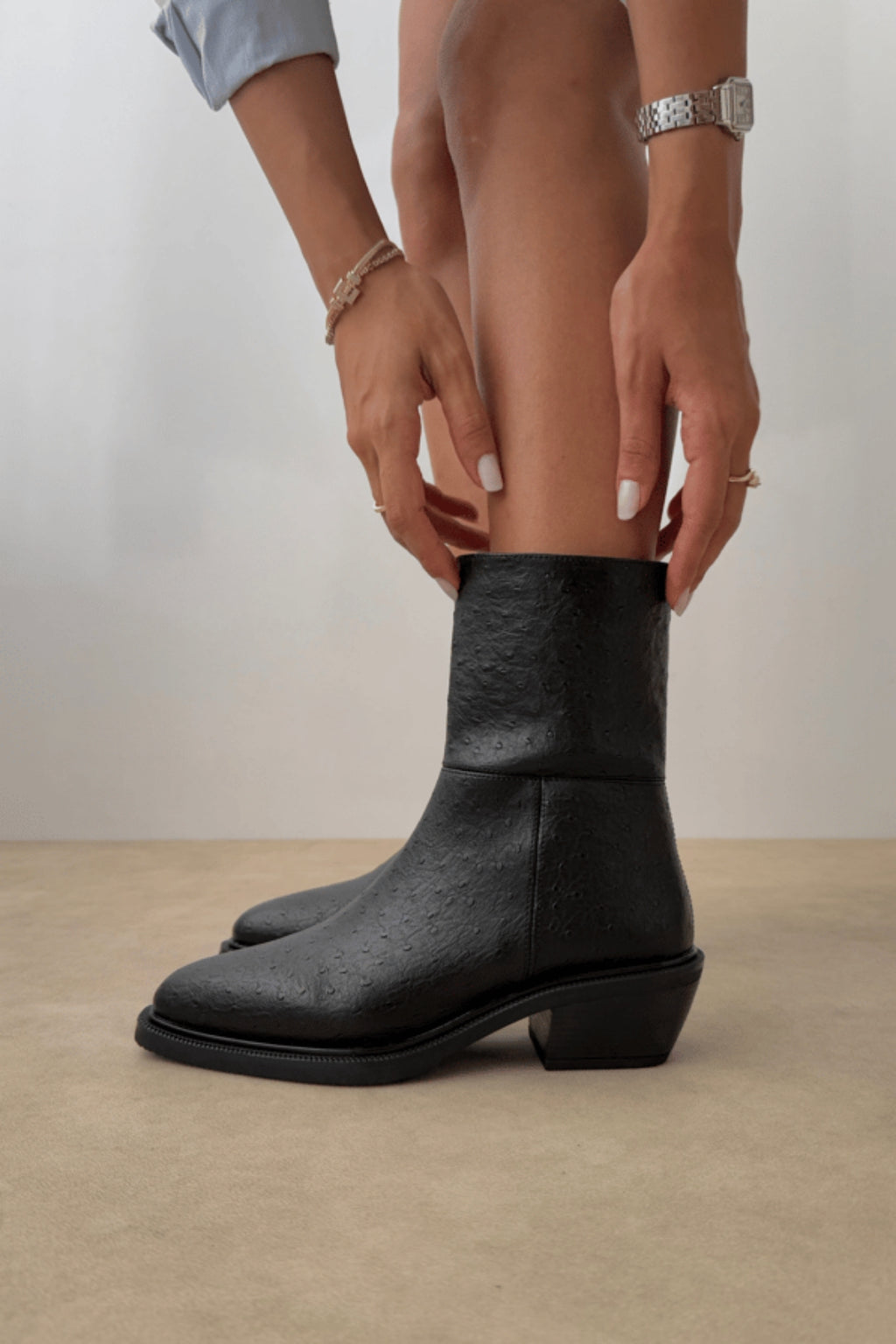 Arielle Short Western Boots – Black Croc