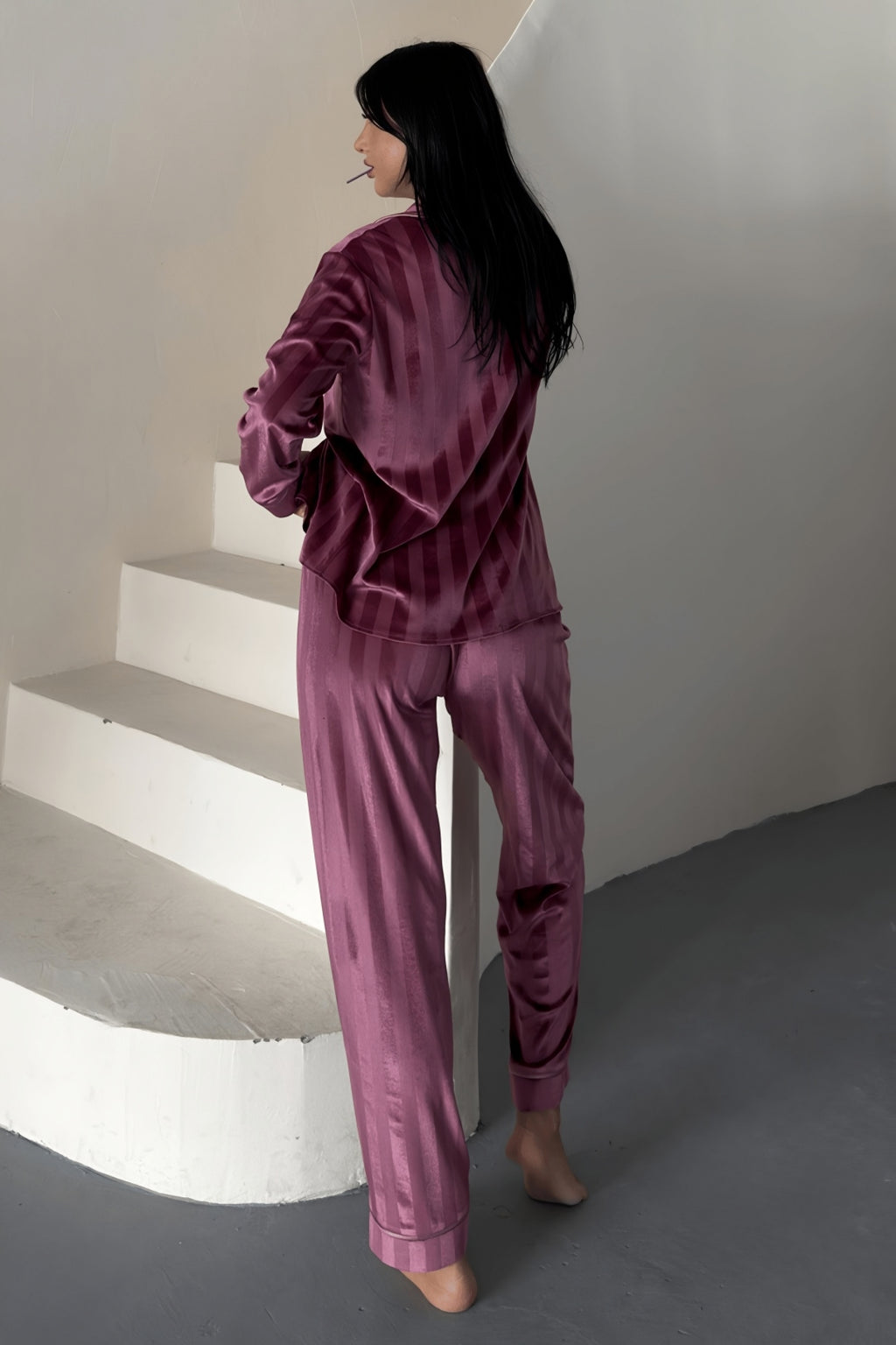 Estelle Striped Velvet Pajama Set – Grey