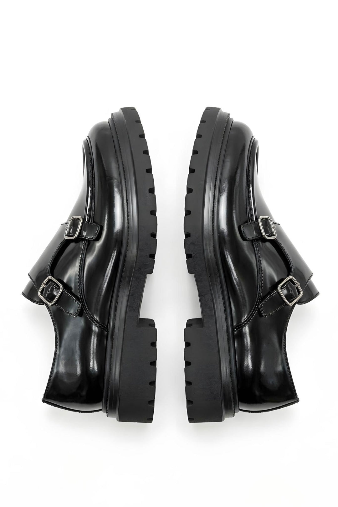 Siyah Açma Deri Double Monk Strap