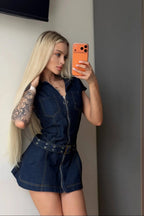 Aveline Denim Belted Mini Dress
