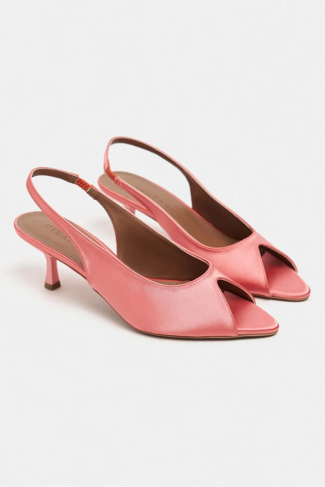 Aurelia Satin Peep-Toe Slingback Kitten Heels – Salmon Satin