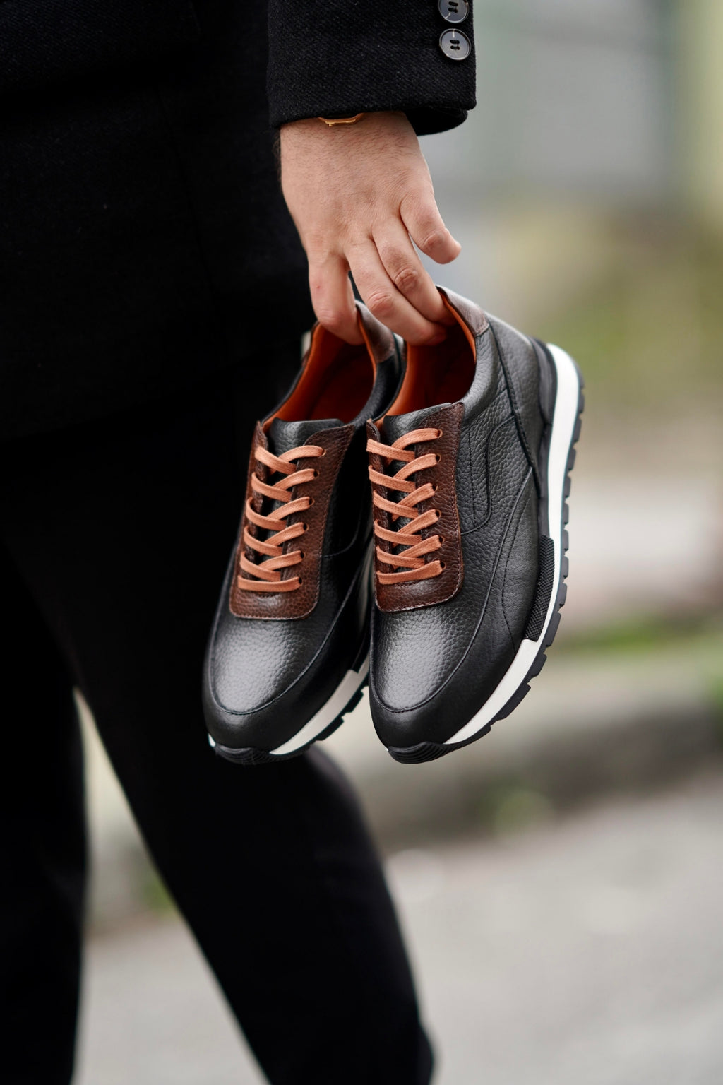 Coffee-Black Genuine Leather Lightweight Thermo Sole Sneaker