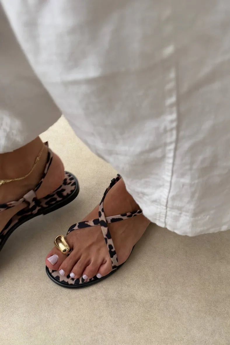 Amara Leopard Strappy Flat Sandals