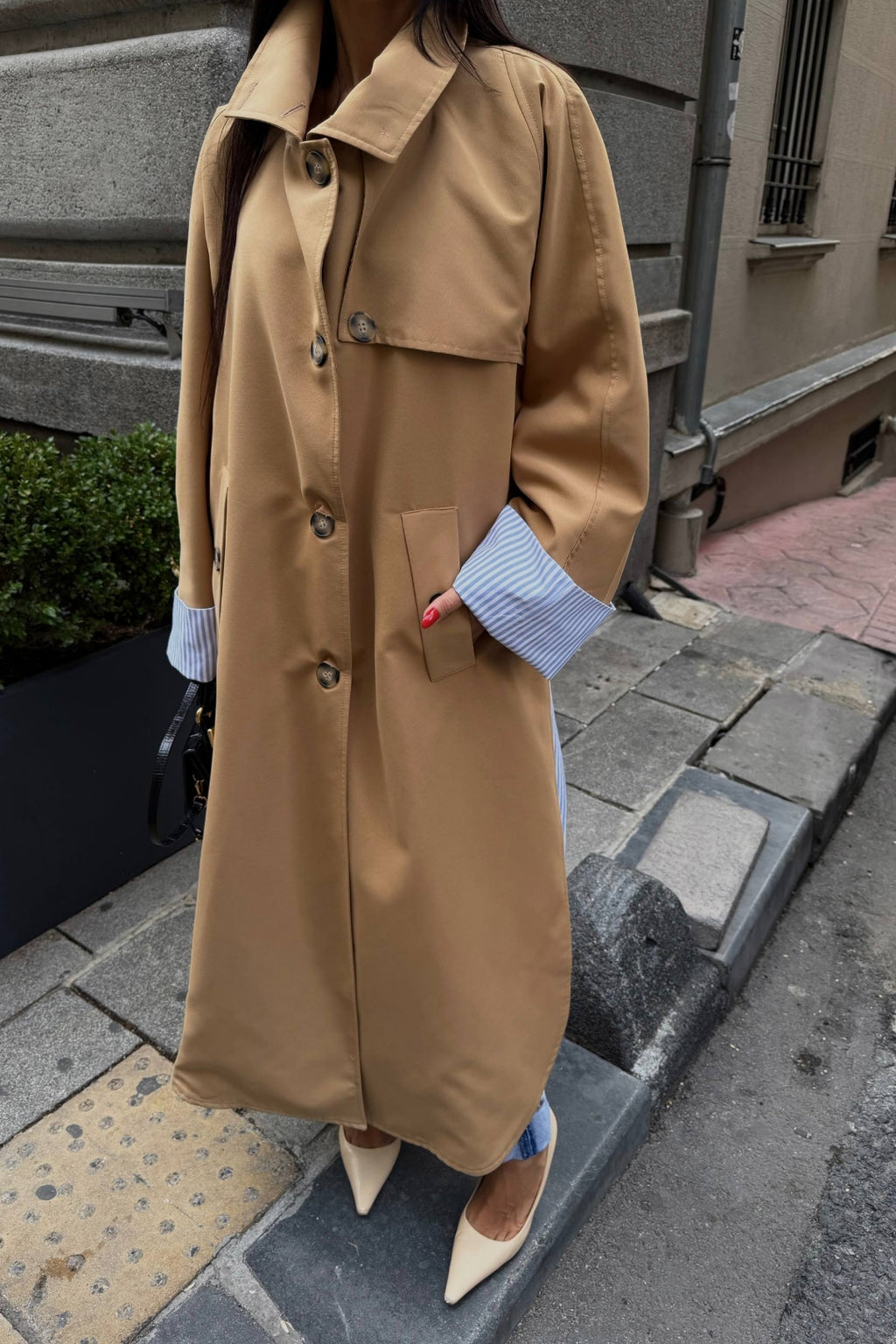 Sable Contrast Panel Trench Coat – Camel