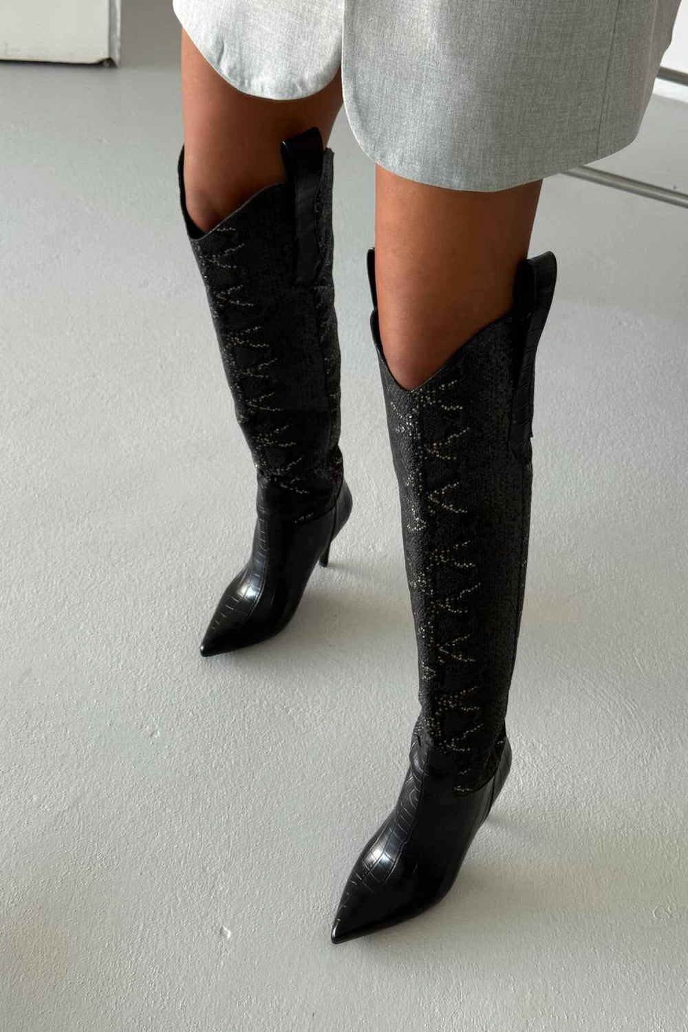 Velmora Croc-Texture Knee-High Boots