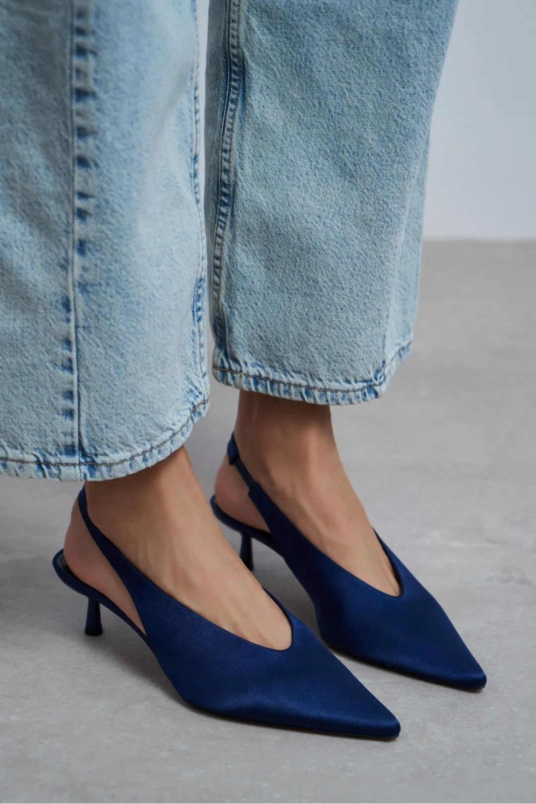 WILSON Satin Slingback Kitten Heel – Turquoise
