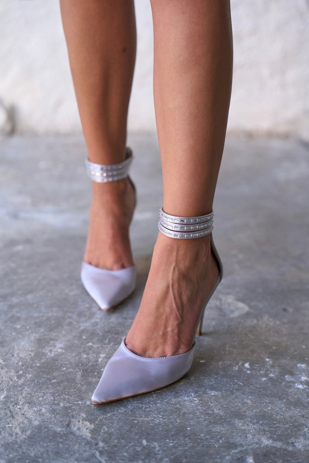 Madrid – Crystal Ankle Satin Heels – Black
