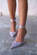 Madrid – Crystal Ankle Satin Heels – Silver