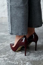 Sity Hakiki Deri Bordo Rugan Stiletto (10 CM)