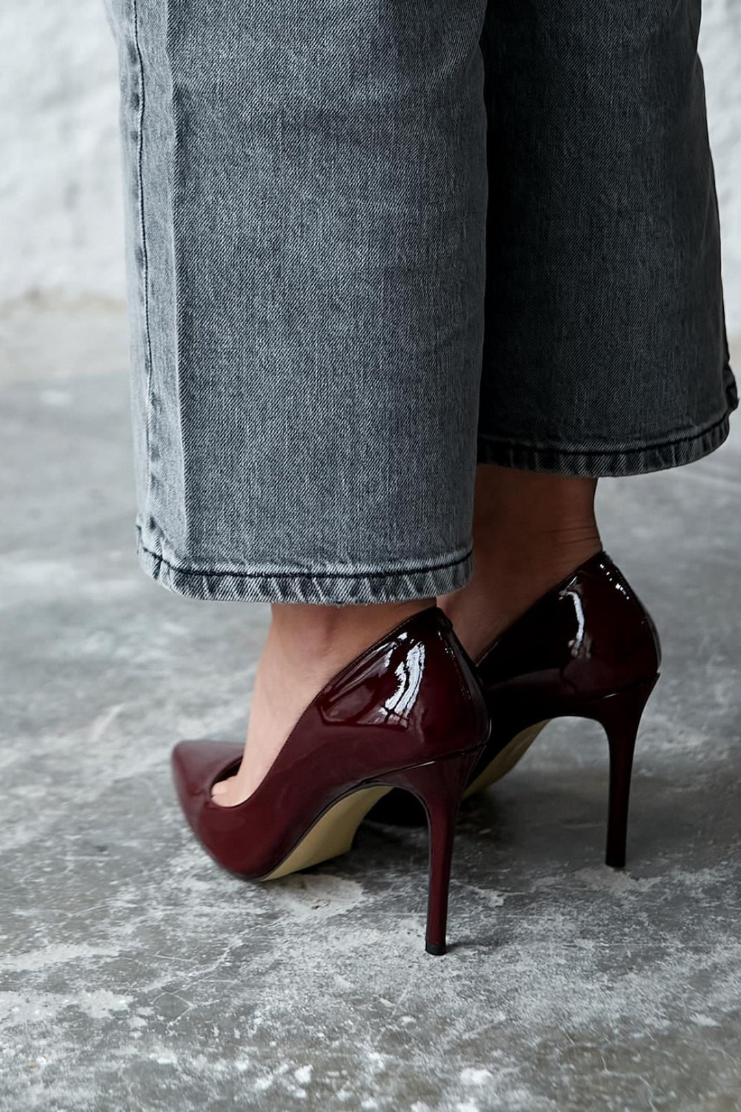 Sity Hakiki Deri Bordo Rugan Stiletto (10 CM)