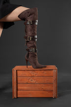 Ravelle Buckle Over-the-Knee Stiletto Boots – Tan Suede