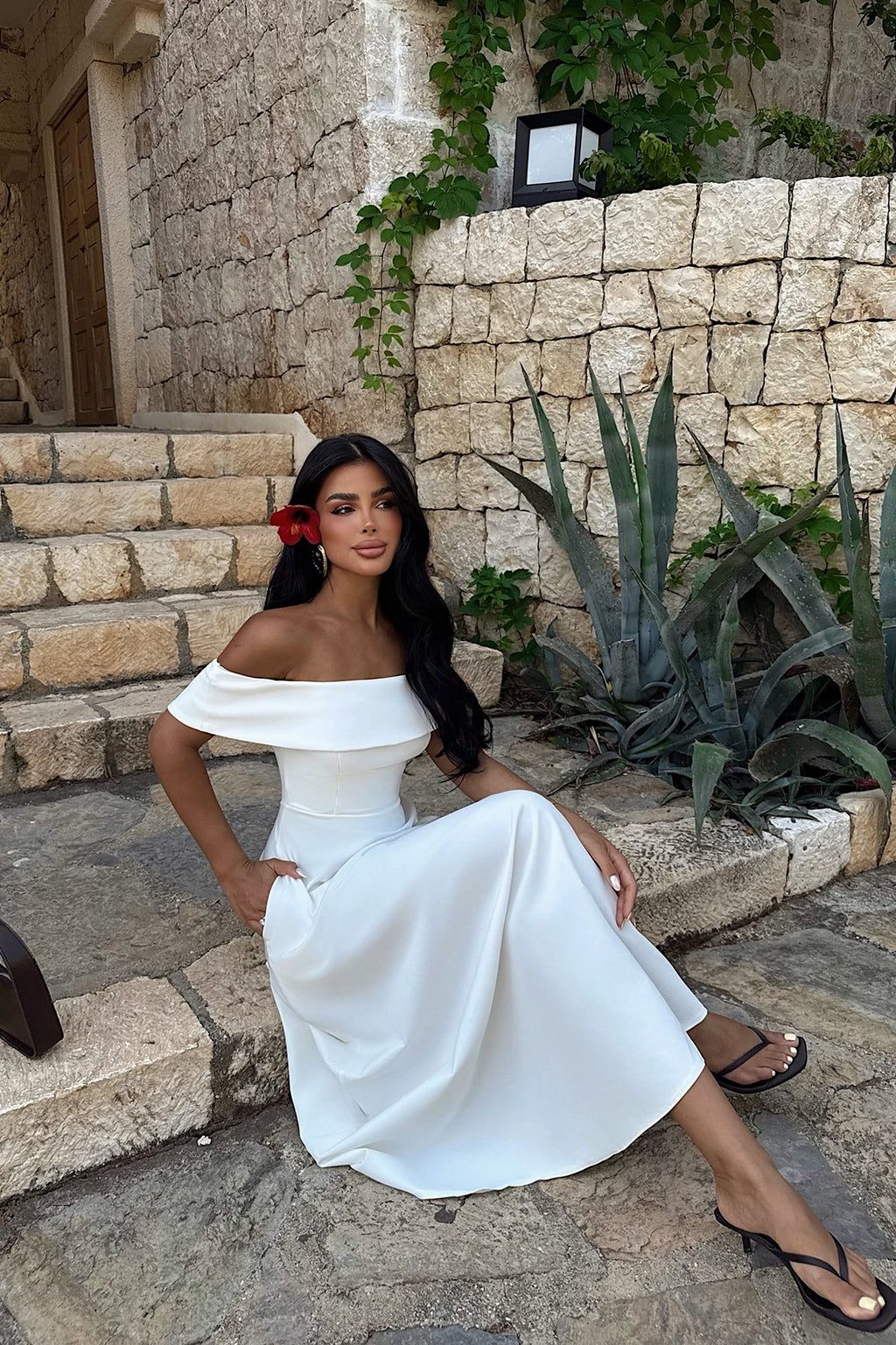 Siena Off-Shoulder Flare Dress – White