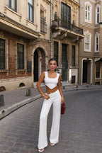 Isolde Crystal-Detail Crop & Wide-Leg Pants Set – Pink