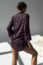 Rosalie Heart-Print Satin Shirt-Collar Night Tunic – Pink