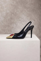 Noir Glam Gold Aksesuarlı Rugan Stiletto
