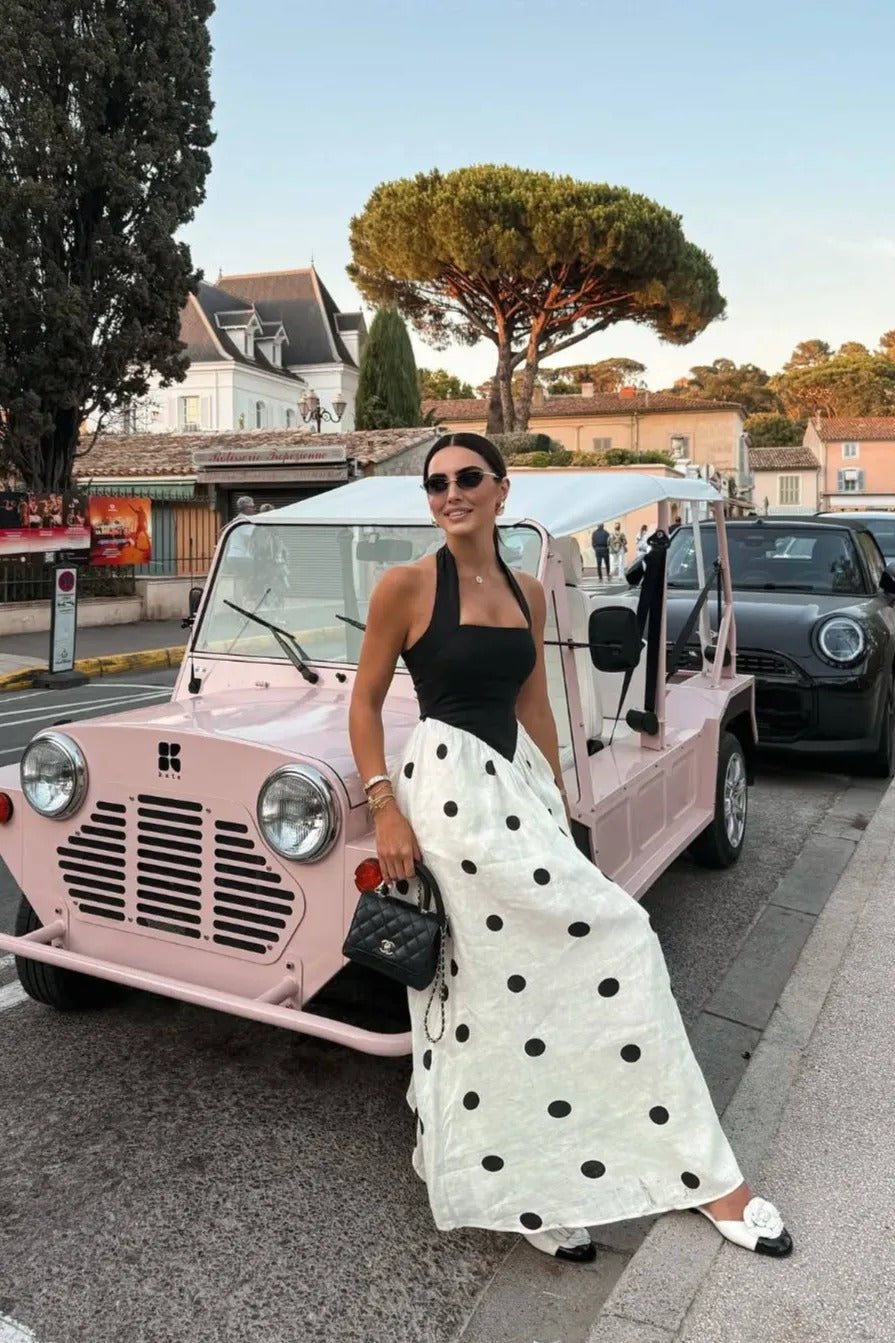 Marcelline Polka Dot Halter Maxi Dress – Black & White