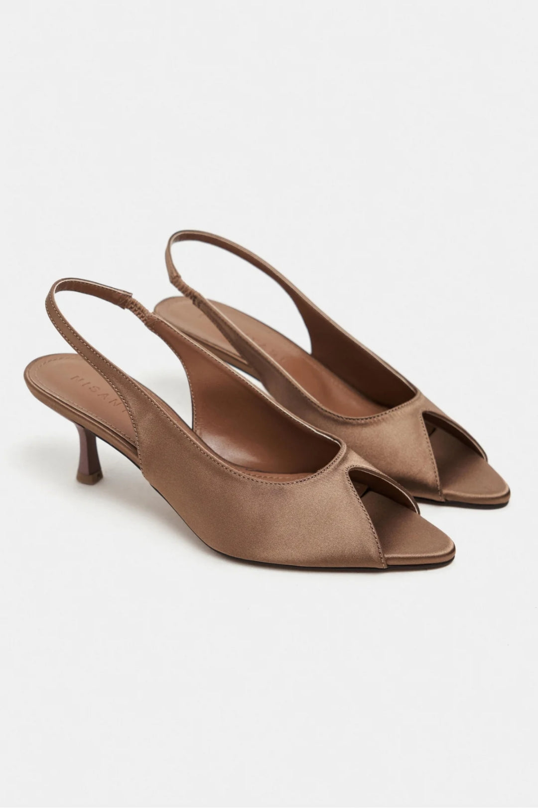Aurelia Satin Peep-Toe Slingback Kitten Heels – Salmon Satin