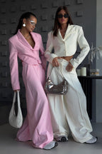 Corinne Open-Back Blazer Pants Set – White