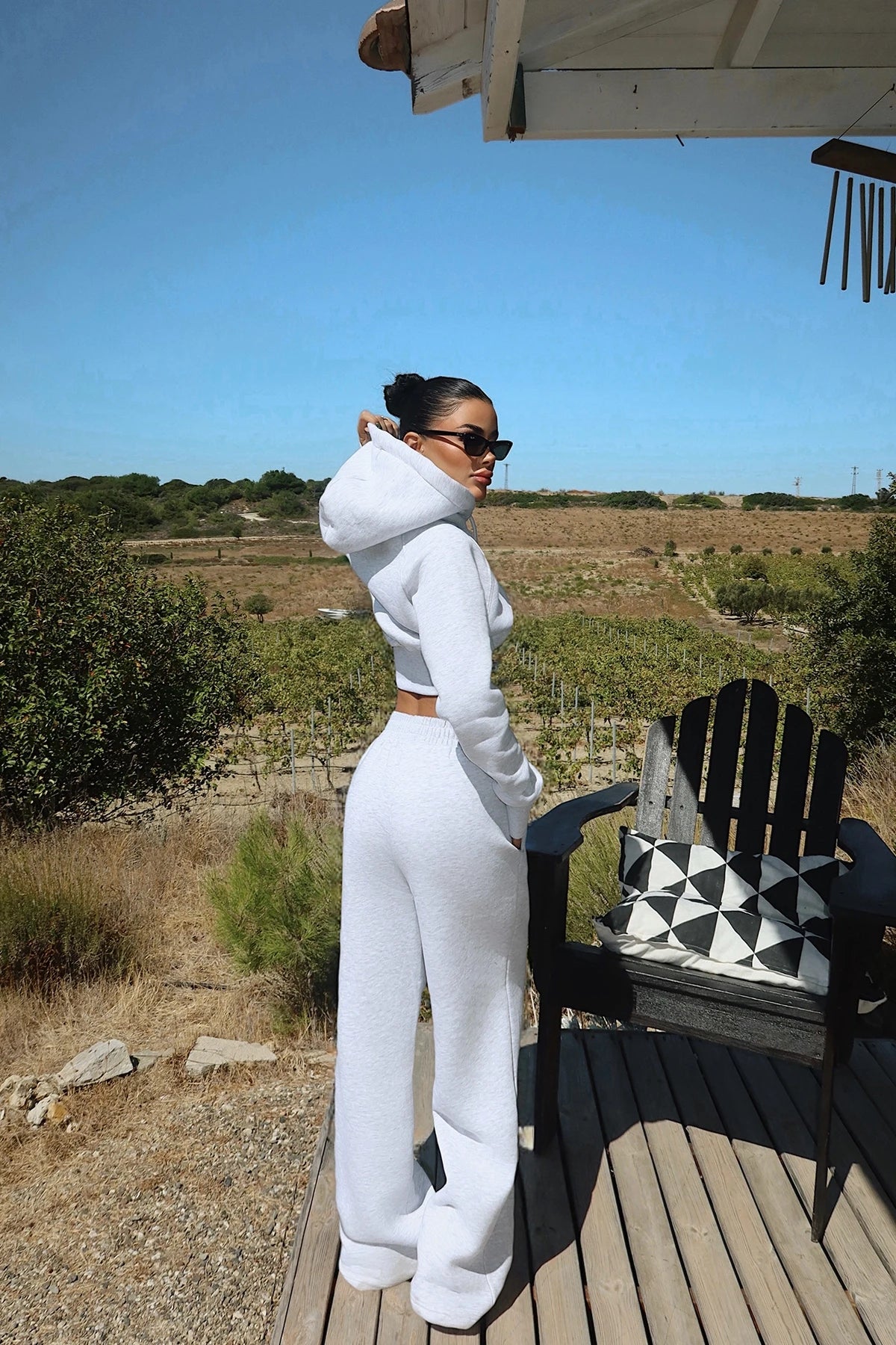 Arden Scarf-Hood Cropped Tracksuit – Smoke Grey
