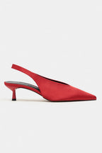 Wilson Slingback Satin Kitten Heels – Red