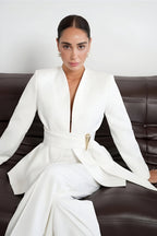 Monaco Lumière Signature Look – Premium White Tailored Suit & Sity Genuine Leather Gold Stiletto Bundle