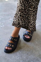 Caleb Black Genuine Leather Comfort Women's Slippers
