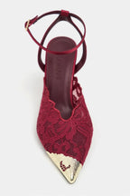 Celestia Royale Lace Couture Ankle Strap Heels – Burgundy