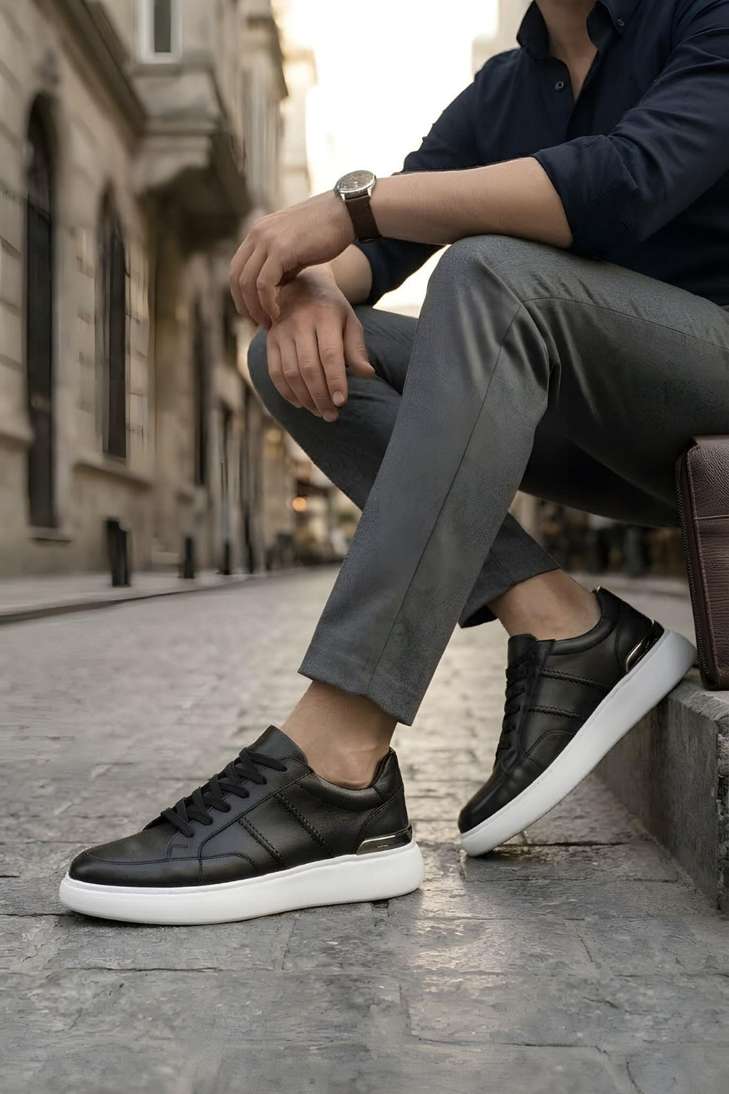 Siyah %100 Hakiki Deri Ultra Hafif Eva Taban Sneaker