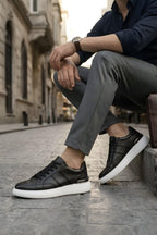 Siyah %100 Hakiki Deri Ultra Hafif Eva Taban Sneaker