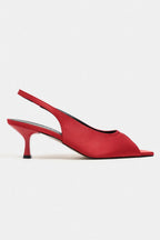 Aurelia Satin Peep-Toe Slingback Kitten Heels – Burgundy Satin