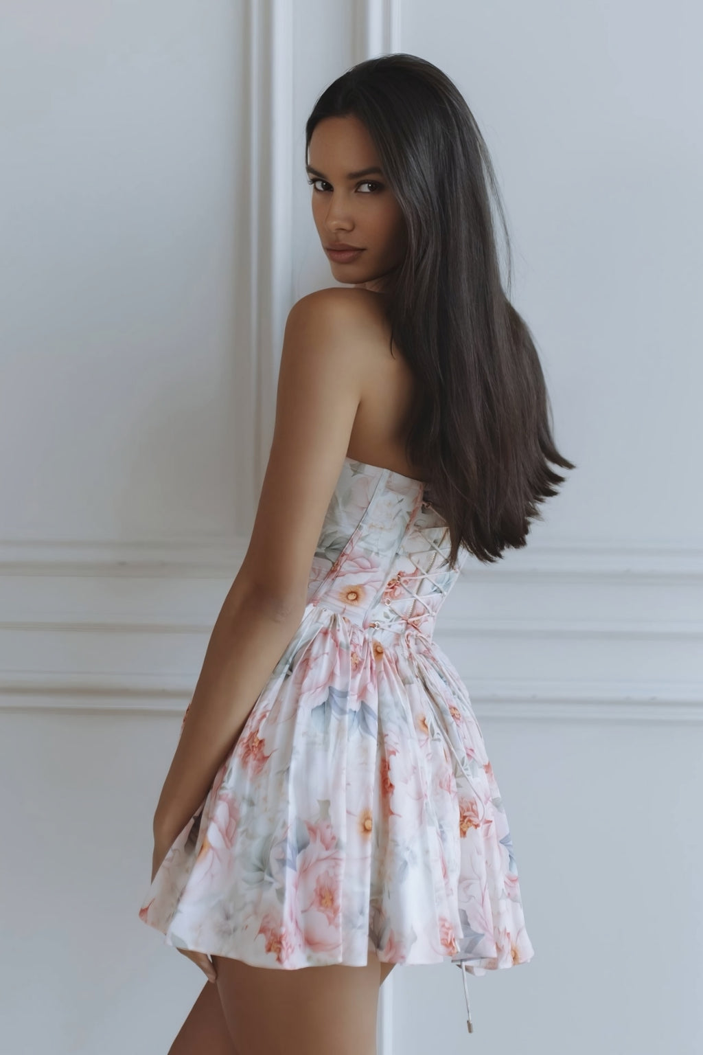 Maribelle Floral Corset Mini Dress – Red