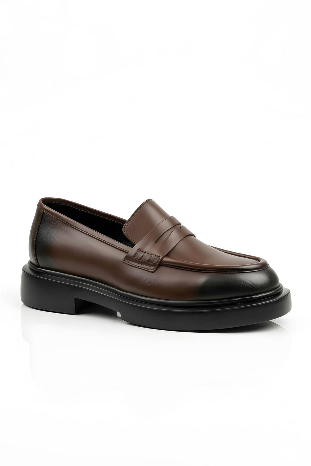 Brown Genuine Leather Penny Loafers
