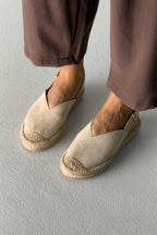 Heidi – Genuine Suede Leather Espadrille Slingback Flats – Sand