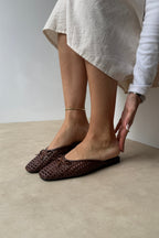 Elegant Women's Ballet Flats with Knitted Bow Detail - Black