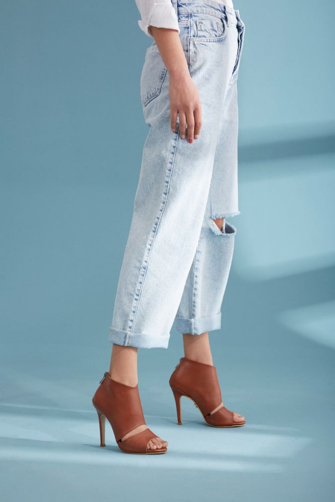Barcelona – Open Toe Leather Stiletto Heels – Bitter Brown
