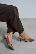 Aurelia Satin Peep-Toe Slingback Kitten Heels – Salmon Satin