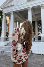 Rosamund Rose-Print Ruched Mini Dress