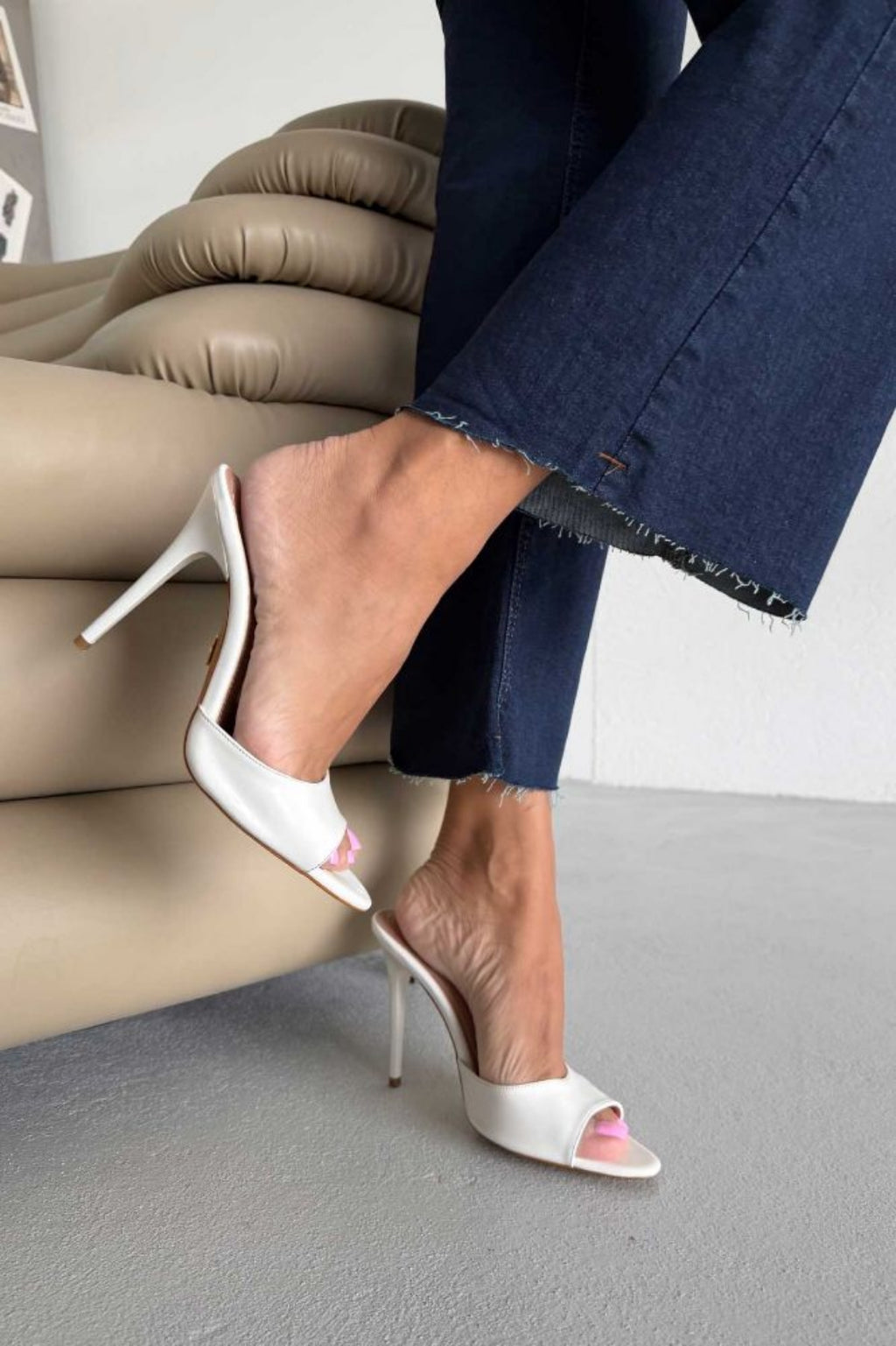 Hailey Patent Leather Stiletto Slide Sandals – 10 CM Heel | White