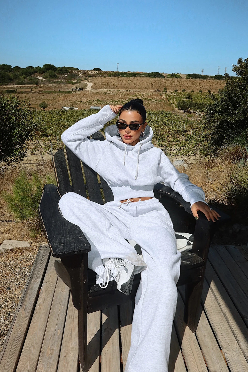 Arden Scarf-Hood Cropped Tracksuit – Smoke Grey