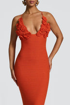 Solara Bloom Crochet Maxi Dress – Orange Floral Lace Knit