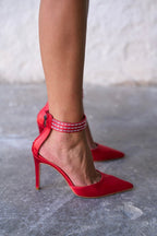 Madrid – Crystal Ankle Satin Heels – Black