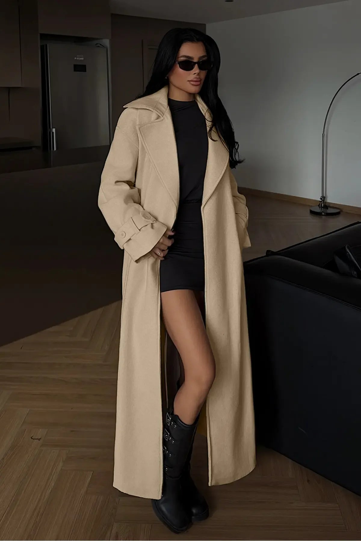 Verya Longline Belted Coat – Cream
