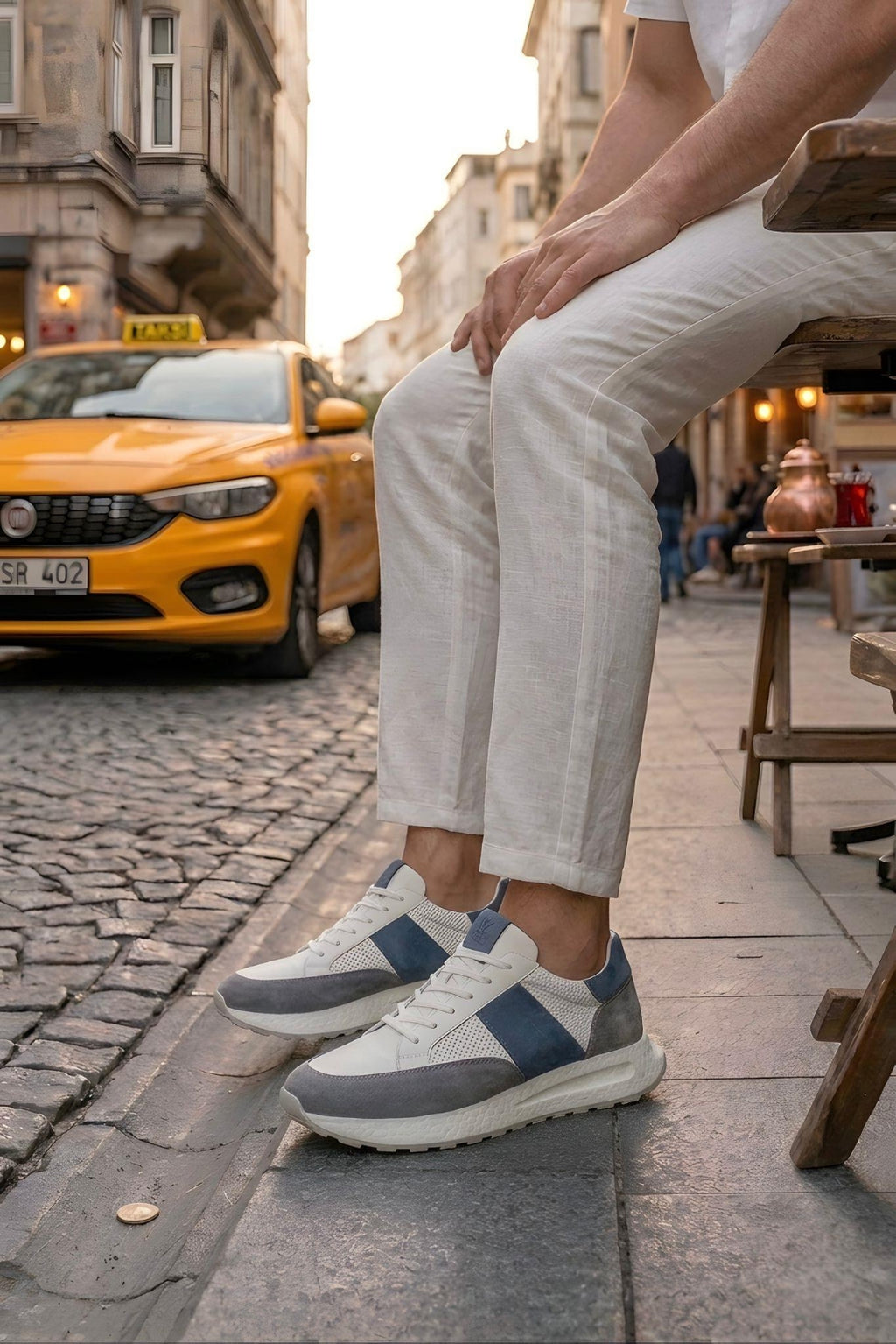 White-Grey-Navy Genuine Leather Foamed Eva Sole Sneaker