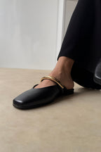 Black Gold Detailed Square Toe Elegant Women's Slippers
